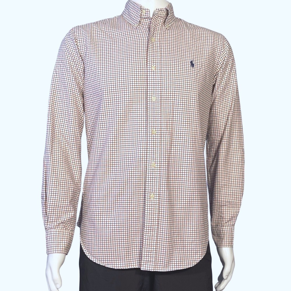 M Ralph Lauren Classic Fit Tattersall Check Button Down Shirt Red White Blue